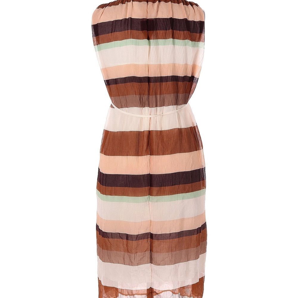 H&M Dress Striped Pleated Chiffon Sleeveless Size 4 Cream Brown Office Party - Picture 4 of 10